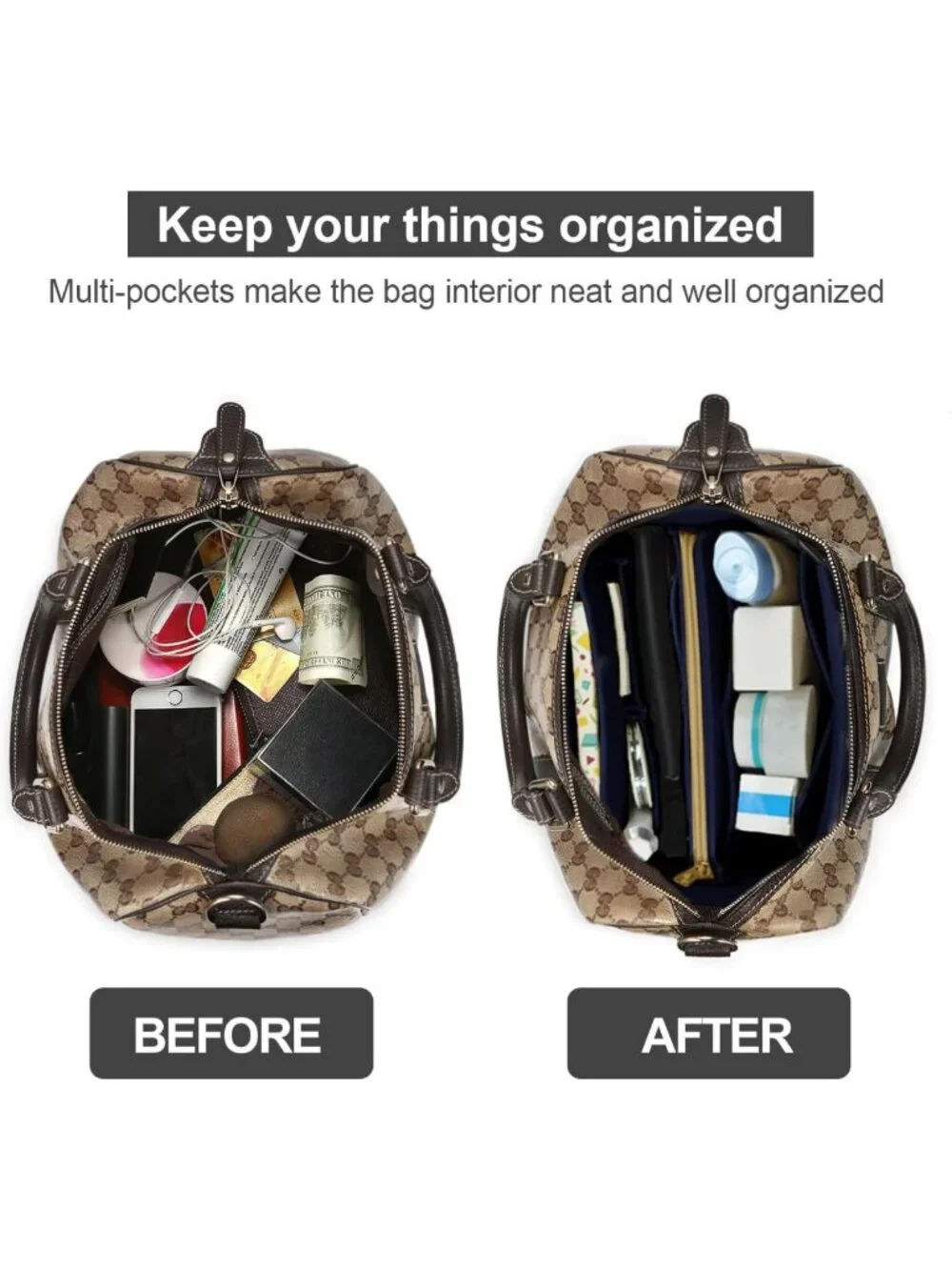 Purse Organizer Insert - Felt Tote Bag Divider with 5 Sizes for Handbag Storage